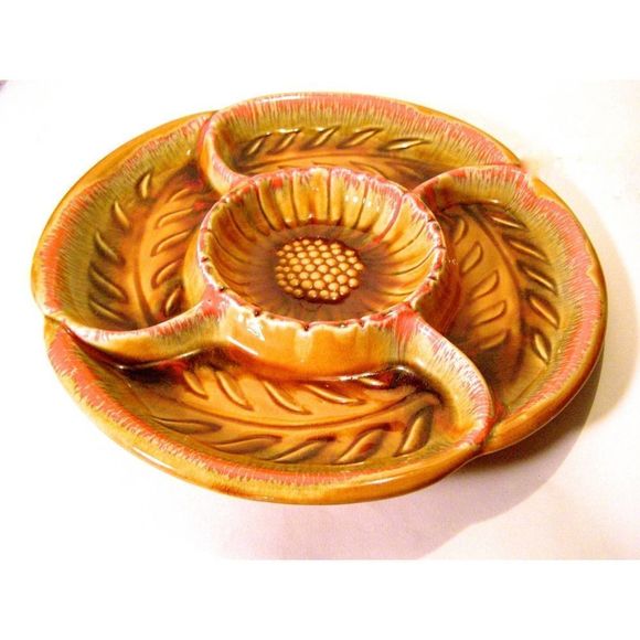 Vintage Serving Platter, Hand Painted 5-Section Serving Dish, Retro Snack Tray - Picture 2 of 5